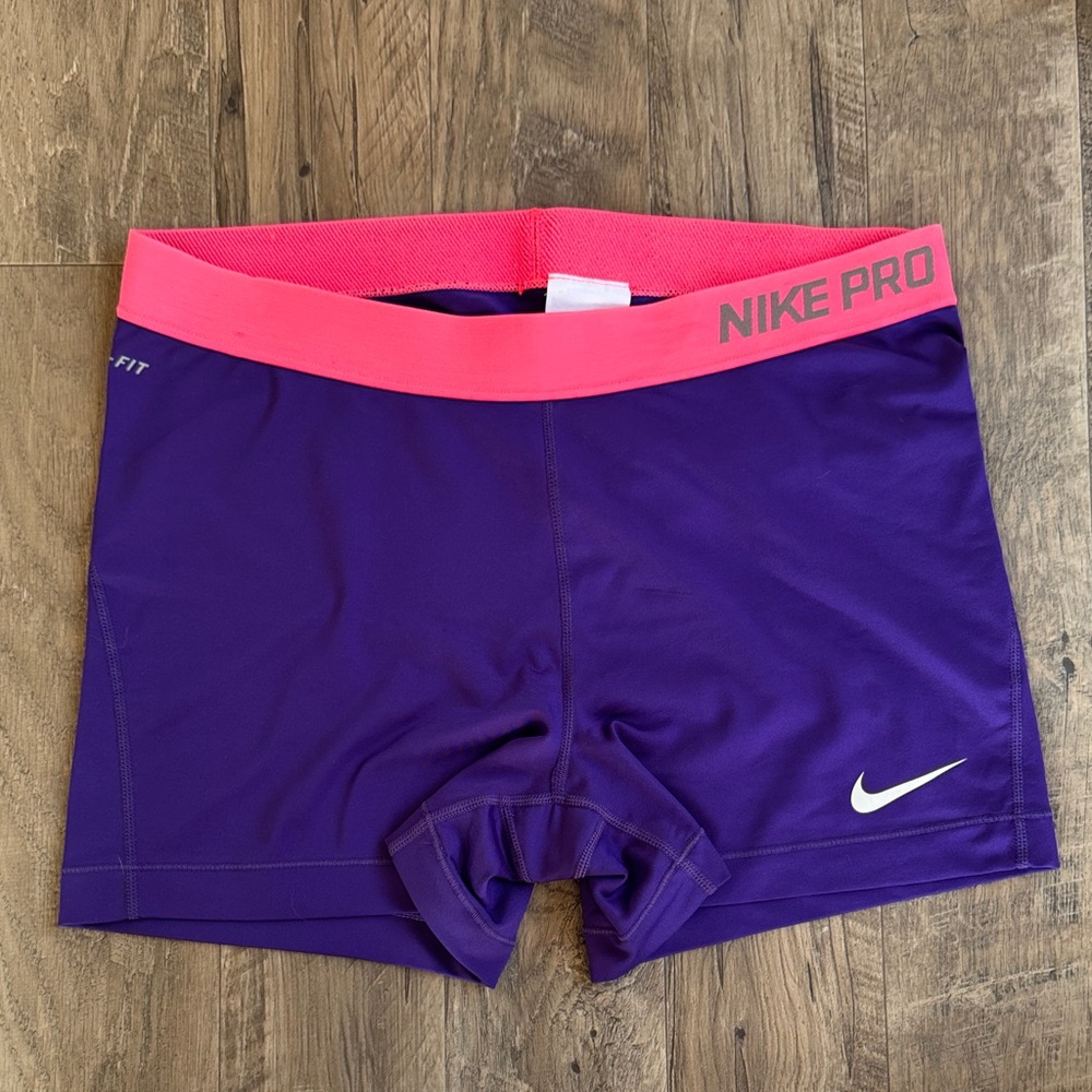 Nike Pro - Women’s Purple Shorts with Pink Waistband - Size XL
